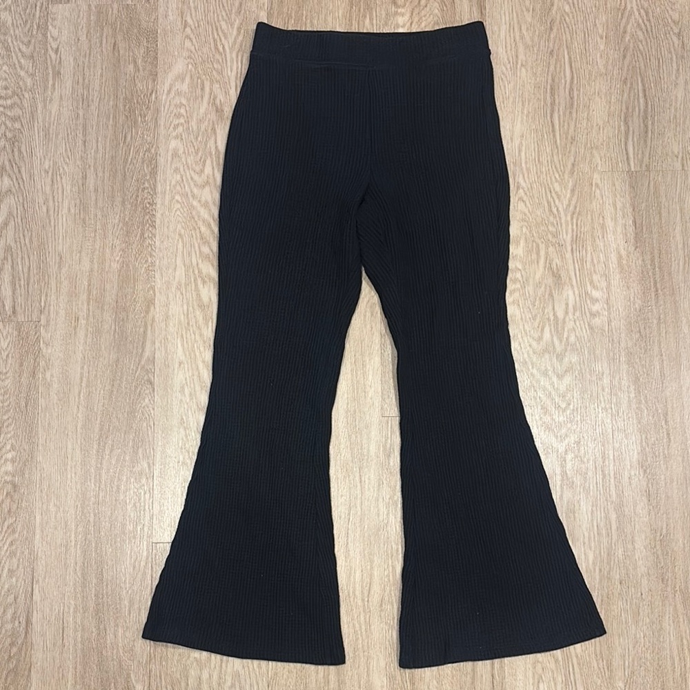 Aerie Black Waffle Flare Pants